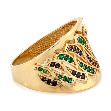 Pierścionek złoty z kamieniami zielono czarnymi