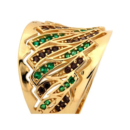 Pierścionek złoty z kamieniami zielono czarnymi - obrazek 3