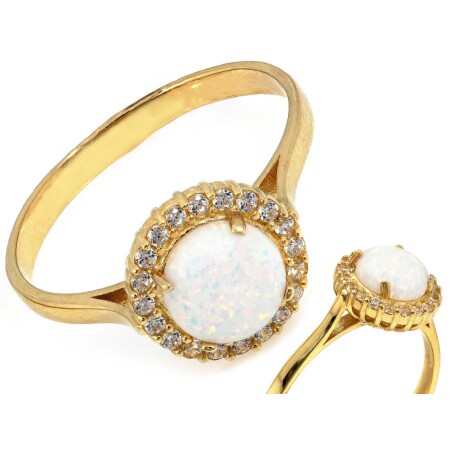 Pierścionek złoty z opalem i cyrkoniami