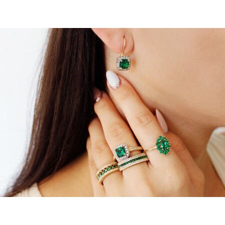 Złoty pierścionek z zielonymi cyrkoniami - obrazek 5