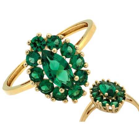 Złoty pierścionek z zielonymi cyrkoniami