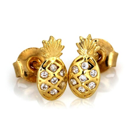 Złote kolczyki sztyfty - ananasy