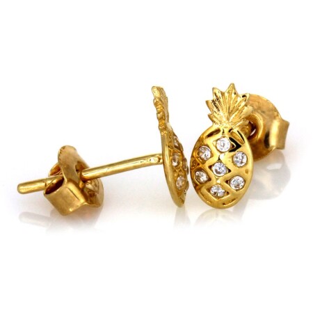 Złote kolczyki sztyfty - ananasy - obrazek 3