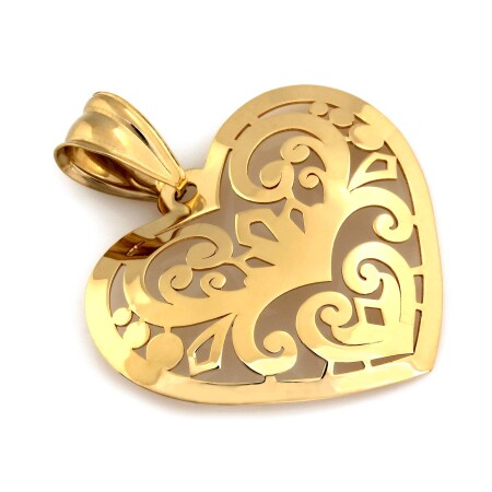 Złota zawieszka na łańcuszek serce ażurowe bogato zdobione