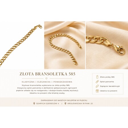 Złota bransoletka 585 – splot pancerka, klasyczna elegancja