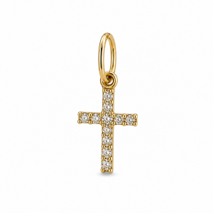 Krzyżyk złoty 585 z cyrkoniami, elegancka zawieszka