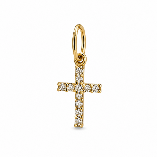 Krzyżyk złoty 585 z cyrkoniami, elegancka zawieszka
