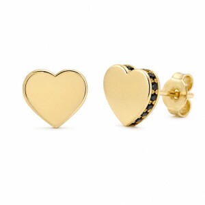 Złoty kolczyk 585 serce z czarnymi cyrkoniami na bocznej krawędzi