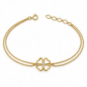 Złota bransoletka 585 z koniczynką i cyrkonią – 1,45 g