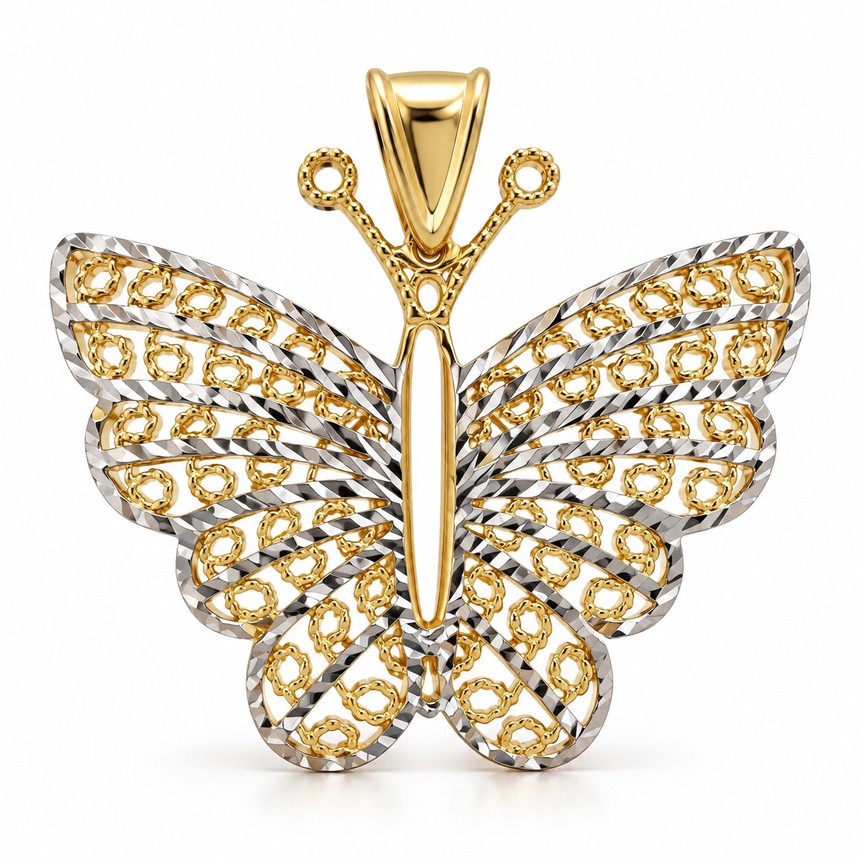 Złota zawieszka 585 ażurowy motyl dwukolorowy – 2,43 g